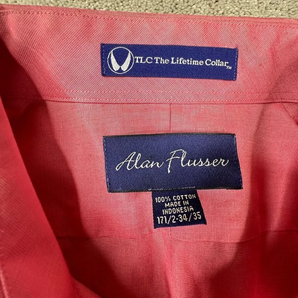 Alan Flusser Long Sleeve Button Front Shirt‎ Size 17.5 XL Strawberry Color - Picture 4 of 6